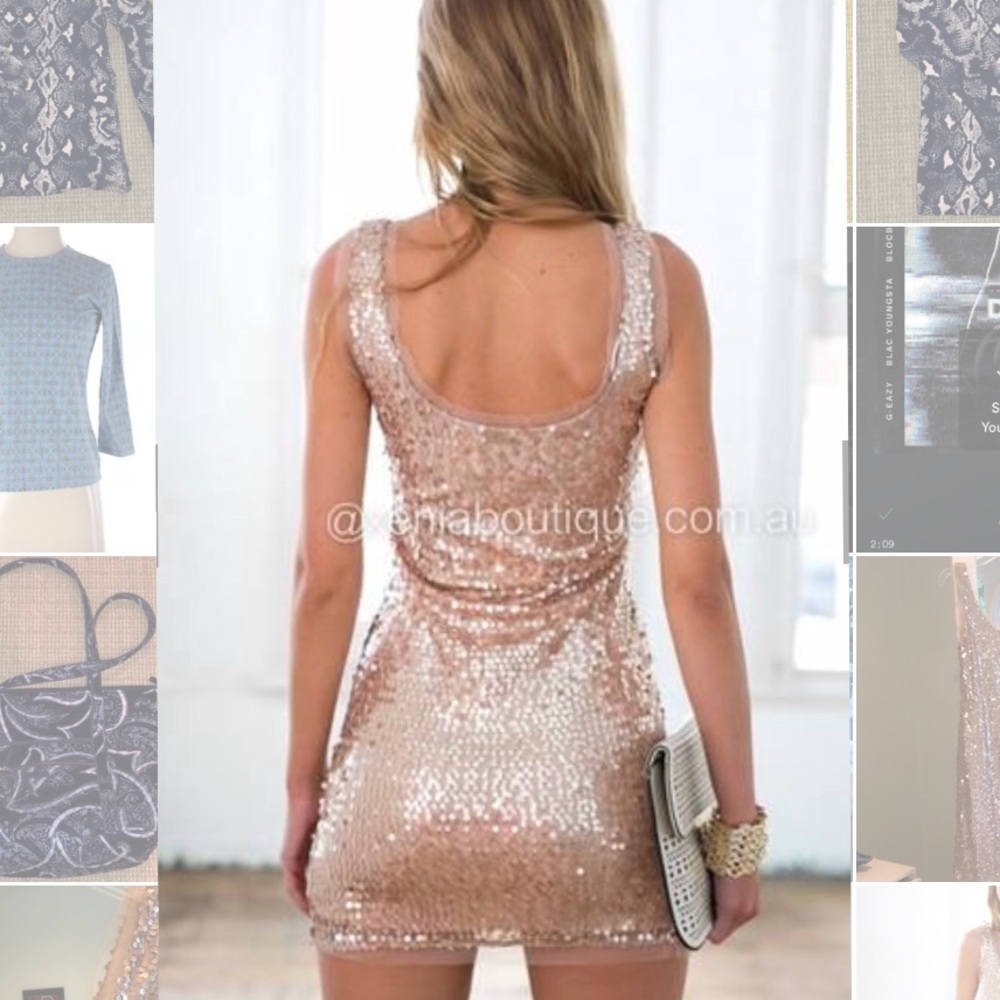 Xenia boutique sequin rose gold mini dress